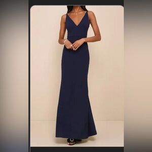 Women's V-Neck Navy Slip Dress